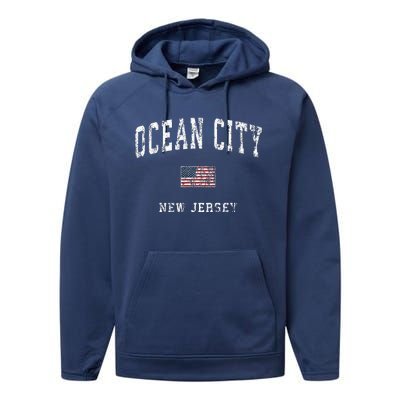 Ocean City New Jersey Nj American Flag Sports Performance Fleece Hoodie