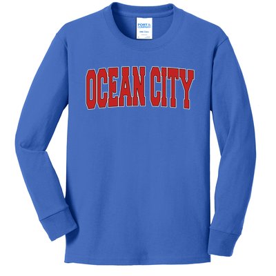 Ocean City Nj New Jersey Varsity Style Usa Vintage Sports Cute Gift Kids Long Sleeve Shirt