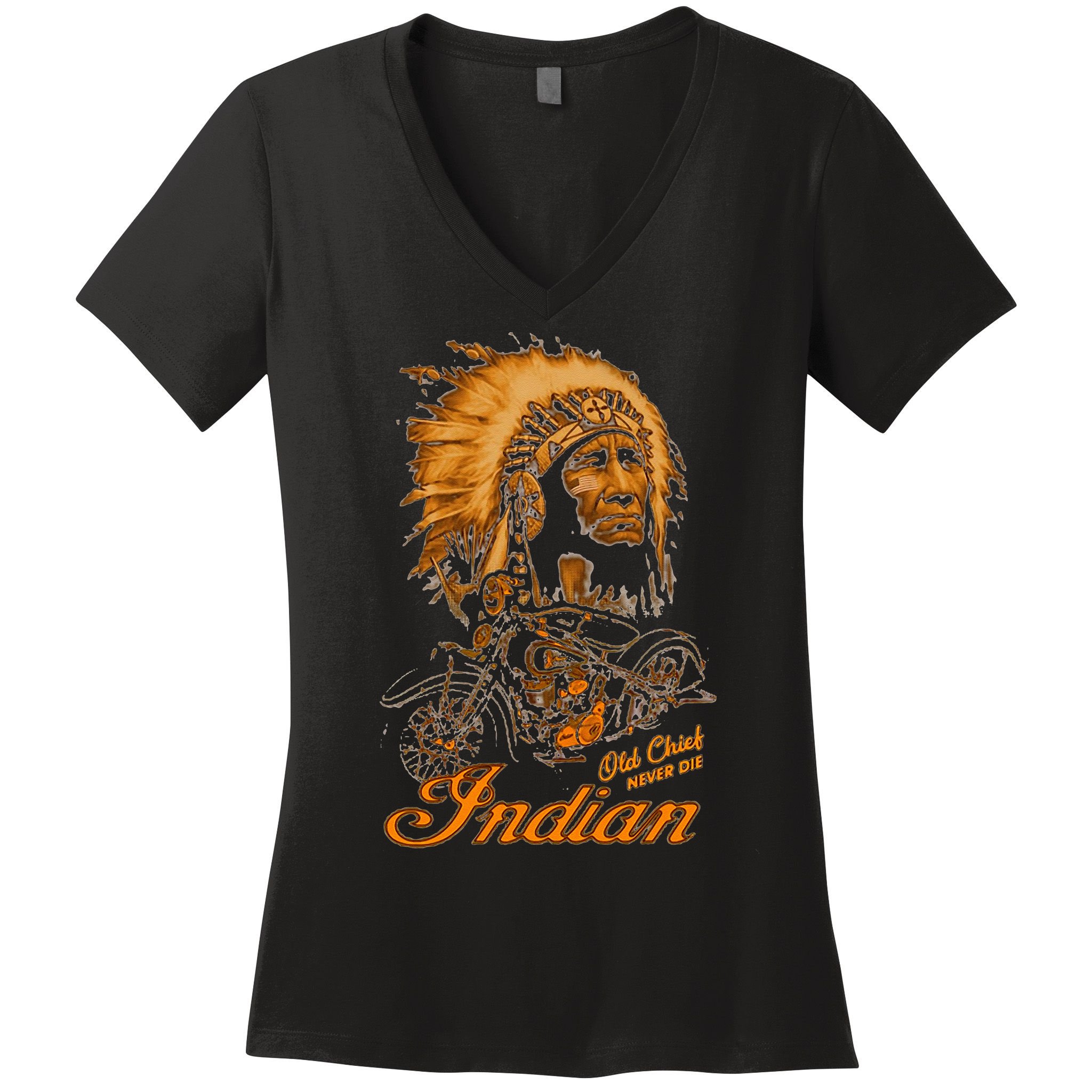 old chief never die indian native pride motorcycle Women's V-Neck T-Shirt