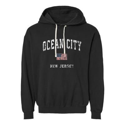 Ocean City New Jersey Nj Vintage American Flag Garment-Dyed Fleece Hoodie