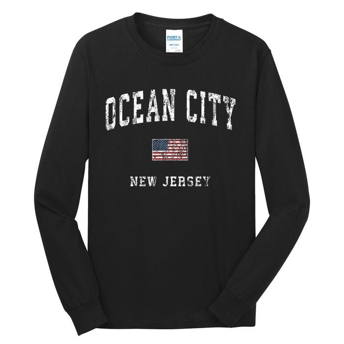 Ocean City New Jersey Nj Vintage American Flag Tall Long Sleeve T-Shirt