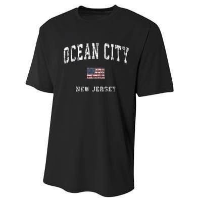 Ocean City New Jersey Nj Vintage American Flag Performance Sprint T-Shirt