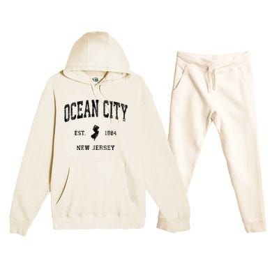 Ocean City New Jersey Nj Vintage Athletic Black Sports Desig Premium Hooded Sweatsuit Set