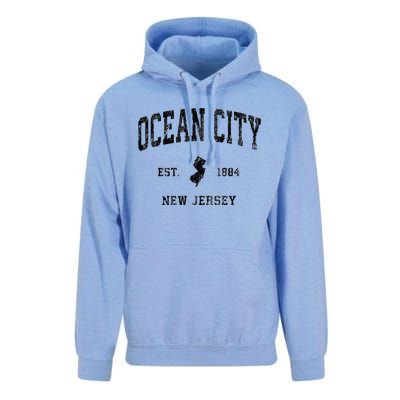 Ocean City New Jersey Nj Vintage Athletic Black Sports Desig Unisex Surf Hoodie