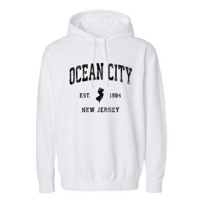 Ocean City New Jersey Nj Vintage Athletic Black Sports Desig Garment-Dyed Fleece Hoodie