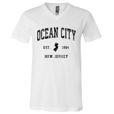 Ocean City New Jersey Nj Vintage Athletic Black Sports Desig V-Neck T-Shirt