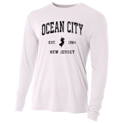 Ocean City New Jersey Nj Vintage Athletic Black Sports Desig Cooling Performance Long Sleeve Crew