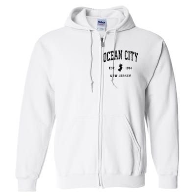 Ocean City New Jersey Nj Vintage Athletic Black Sports Desig Full Zip Hoodie