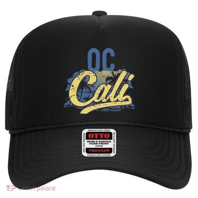 Oc Cali Orange County California Beach Sun Surf High Crown Mesh Back Trucker Hat