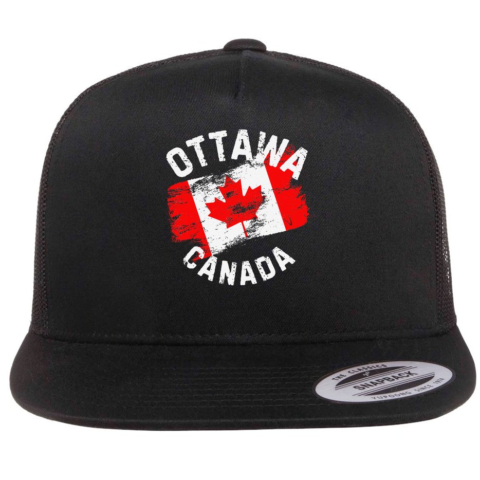 Ottawa Canada Ontario Canadian Maple Leaf Flag Flat Bill Trucker Hat