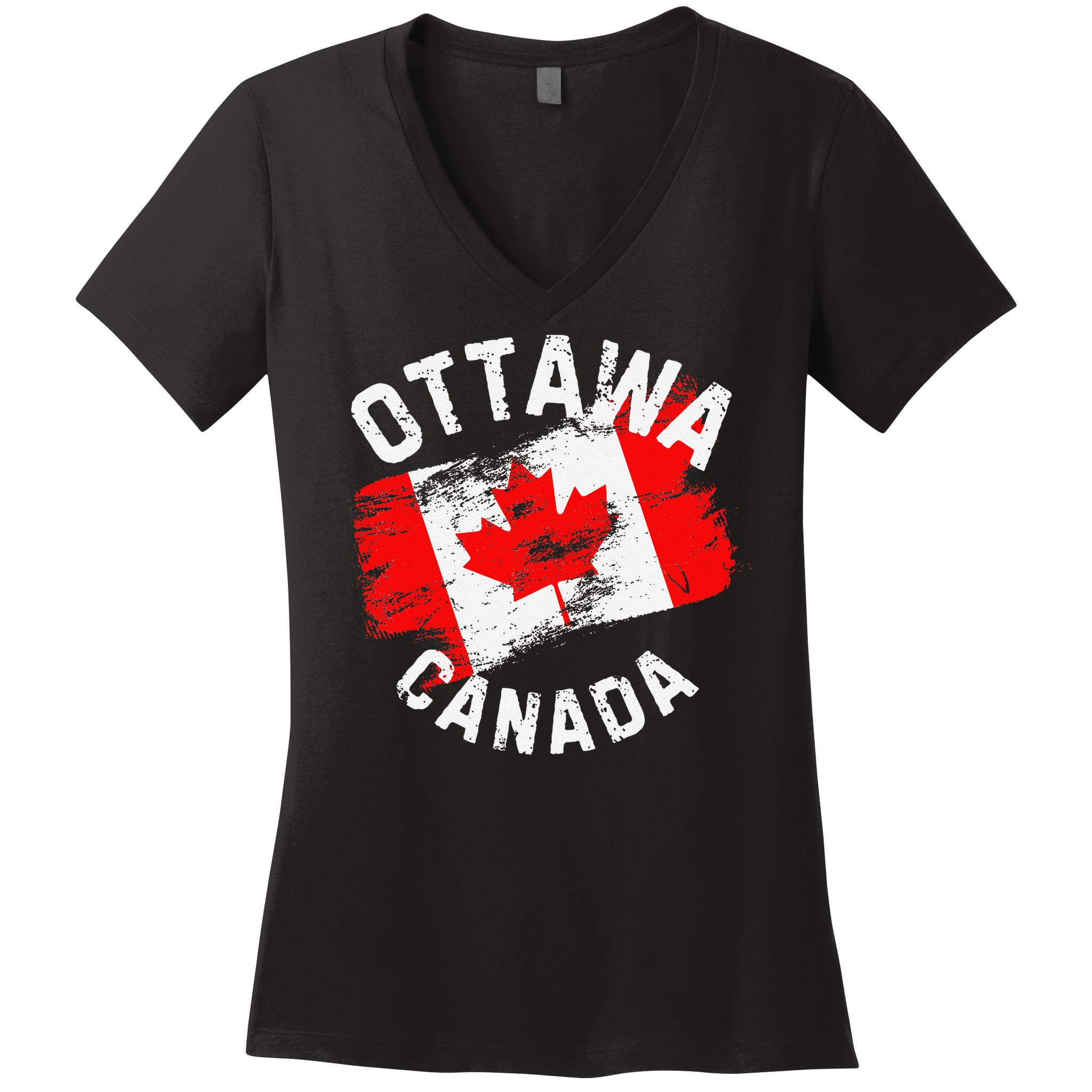 Ottawa Canada Ontario Canadian Maple Leaf Flag Women's V-Neck T-Shirt