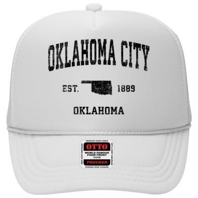 Oklahoma City Oklahoma Ok Vintage Established Sports Design High Crown Mesh Back Trucker Hat