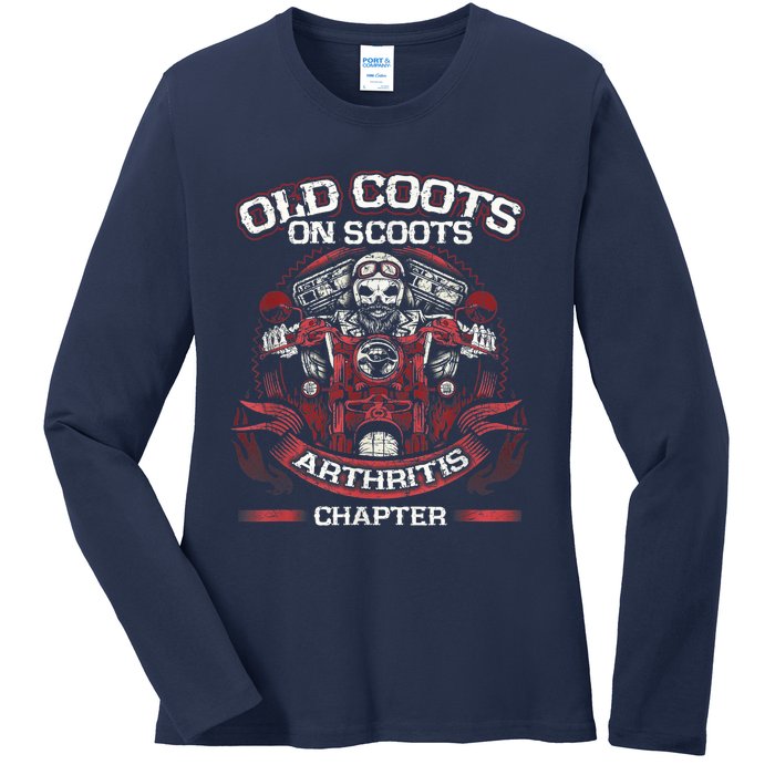 Old Coots On Scoots Biker Motorcycles Retirement Funny Ladies Long Sleeve Shirt