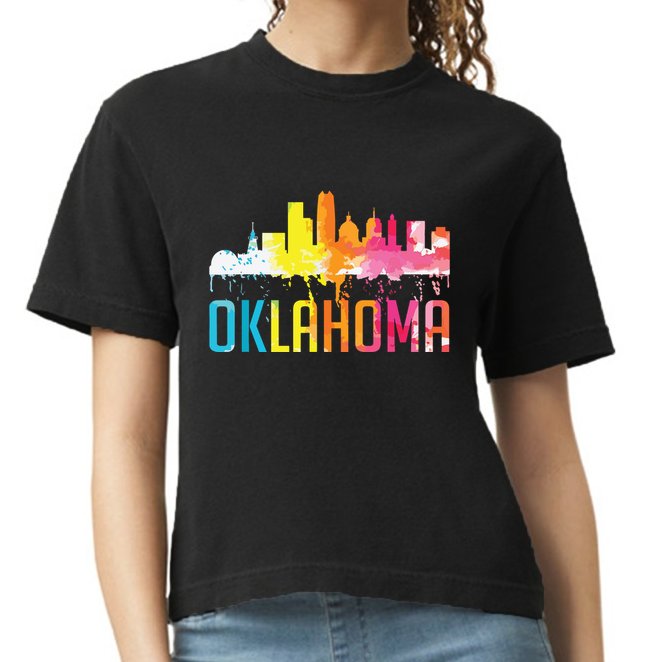 Oklahoma City Ok Retro Watercolor Skyline Art Souvenir Gift Comfort Colors Boxy T-Shirt