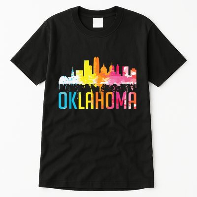 Oklahoma City Ok Retro Watercolor Skyline Art Souvenir Gift Tall T-Shirt