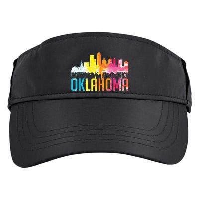 Oklahoma City Ok Retro Watercolor Skyline Art Souvenir Gift Adult Drive Performance Visor