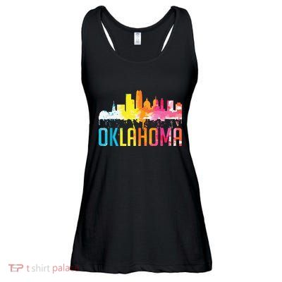 Oklahoma City Ok Retro Watercolor Skyline Art Souvenir Gift Ladies Essential Flowy Tank