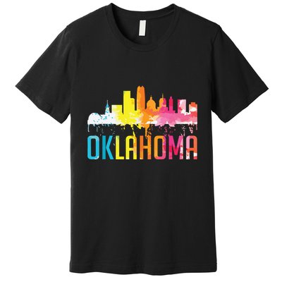 Oklahoma City Ok Retro Watercolor Skyline Art Souvenir Gift Premium T-Shirt