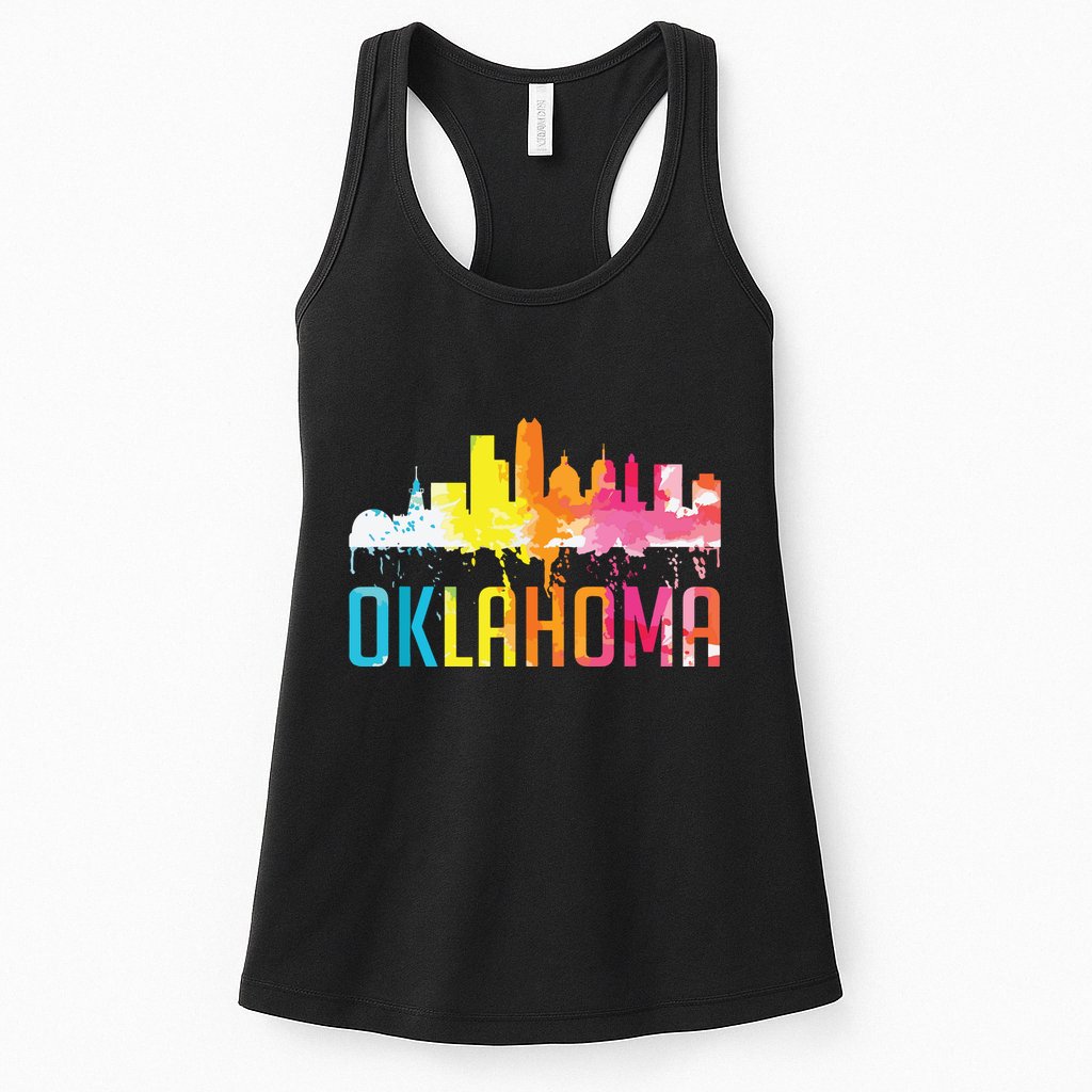 Oklahoma City Ok Retro Watercolor Skyline Art Souvenir Gift Womens Tank Top