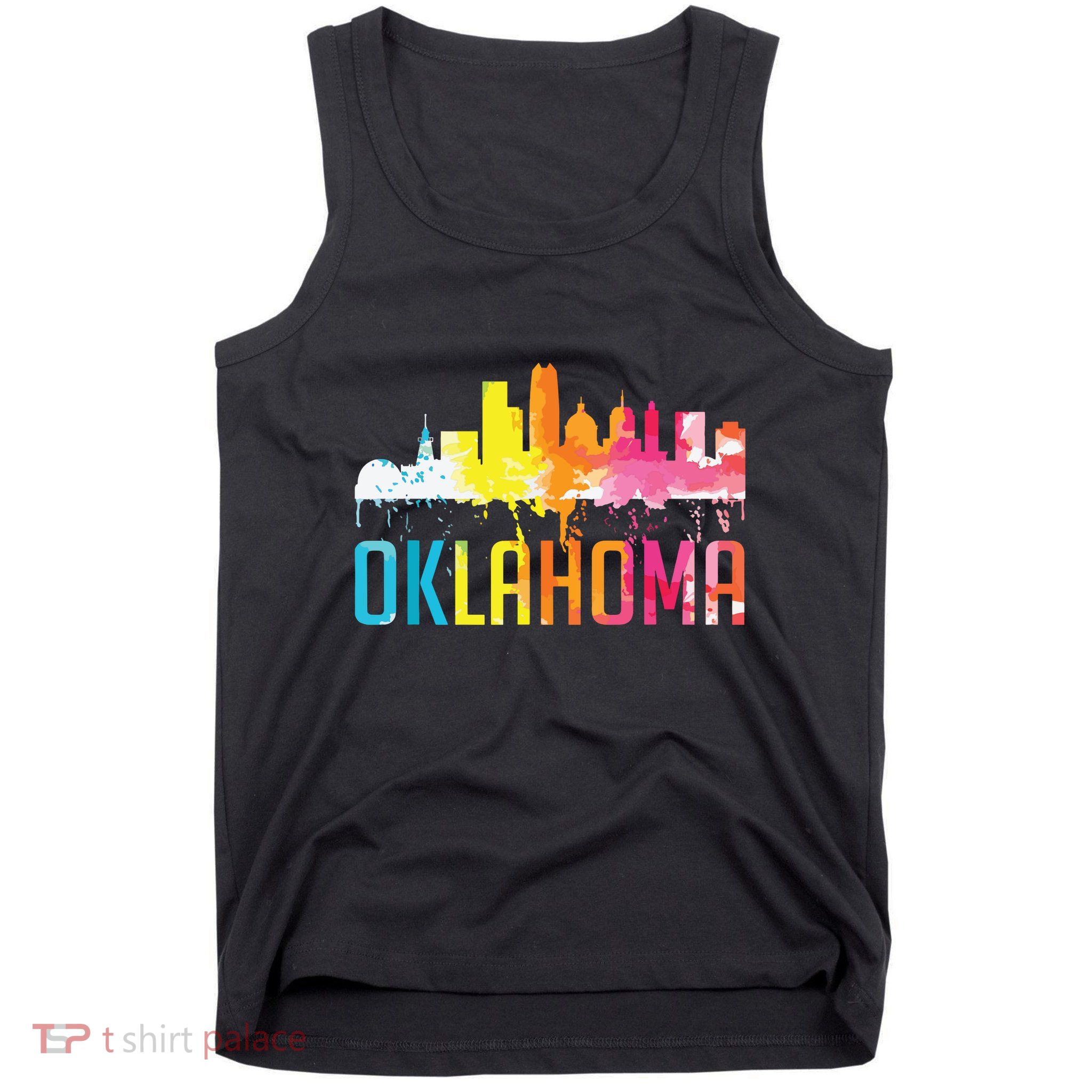 Oklahoma City Ok Retro Watercolor Skyline Art Souvenir Gift Tank Top