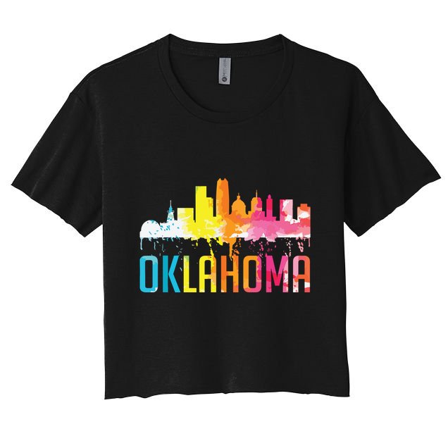 Oklahoma City Ok Retro Watercolor Skyline Art Souvenir Gift Crop Top