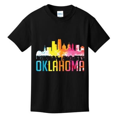 Oklahoma City Ok Retro Watercolor Skyline Art Souvenir Gift Kids T-Shirt