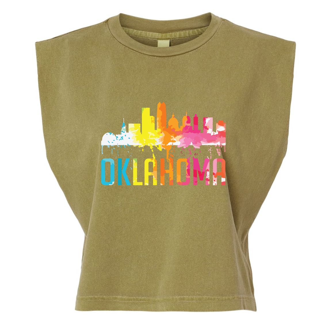 Oklahoma City Ok Retro Watercolor Skyline Art Souvenir Gift Garment-Dyed Women's Muscle Tee