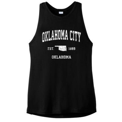 Oklahoma City Oklahoma Ok Vintage Sports Ladies PosiCharge Tri-Blend Wicking Tank