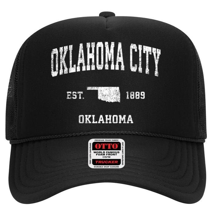 Oklahoma City Oklahoma Ok Vintage Sports High Crown Mesh Back Trucker Hat