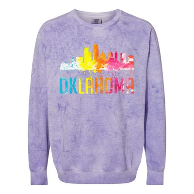 Oklahoma City Ok Retro Watercolor Skyline Art Souvenir Gift Colorblast Crewneck Sweatshirt