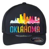 Oklahoma City Ok Retro Watercolor Skyline Art Souvenir Gift Flexfit Unipanel Trucker Cap