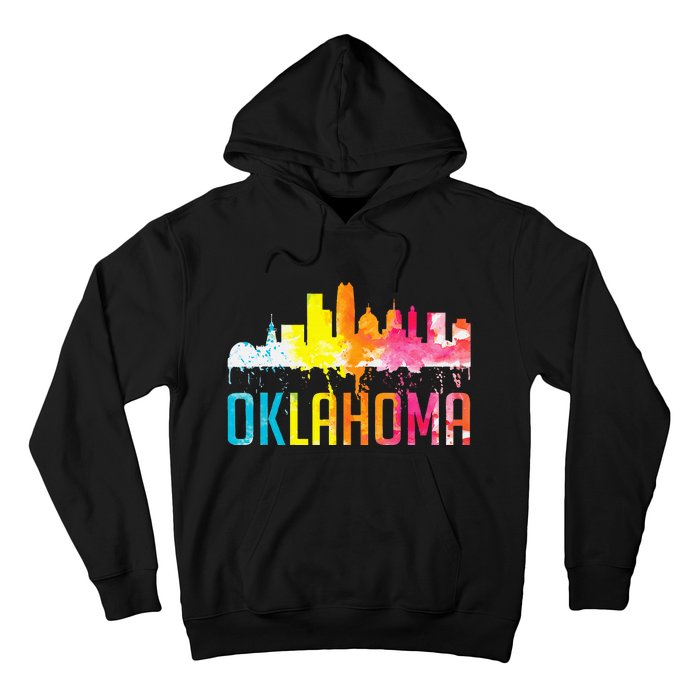 Oklahoma City Ok Retro Watercolor Skyline Art Souvenir Gift Hoodie