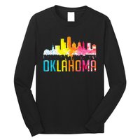 Oklahoma City Ok Retro Watercolor Skyline Art Souvenir Gift Long Sleeve Shirt