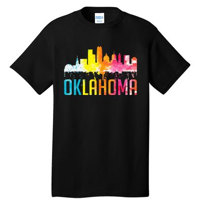 Oklahoma City Ok Retro Watercolor Skyline Art Souvenir Gift Tall T-Shirt