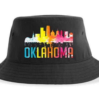 Oklahoma City Ok Retro Watercolor Skyline Art Souvenir Gift Sustainable Bucket Hat