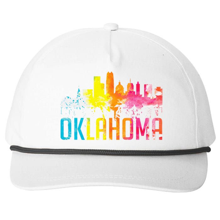 Oklahoma City Ok Retro Watercolor Skyline Art Souvenir Gift Snapback Five-Panel Rope Hat