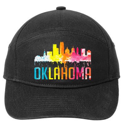 Oklahoma City Ok Retro Watercolor Skyline Art Souvenir Gift 7-Panel Snapback Hat