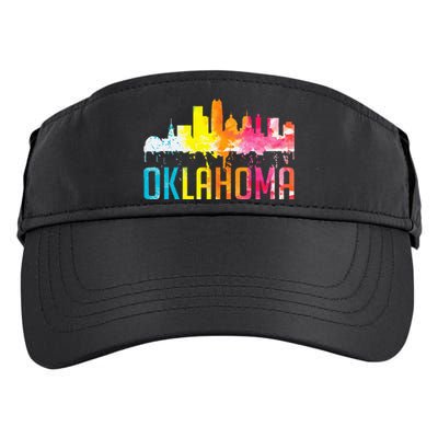 Oklahoma City Ok Retro Watercolor Skyline Art Souvenir Gift Adult Drive Performance Visor