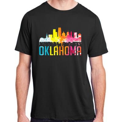 Oklahoma City Ok Retro Watercolor Skyline Art Souvenir Gift Adult ChromaSoft Performance T-Shirt