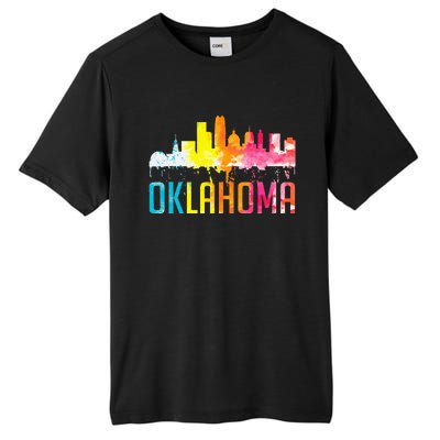 Oklahoma City Ok Retro Watercolor Skyline Art Souvenir Gift Tall Fusion ChromaSoft Performance T-Shirt