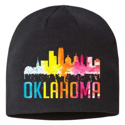 Oklahoma City Ok Retro Watercolor Skyline Art Souvenir Gift Sustainable Beanie