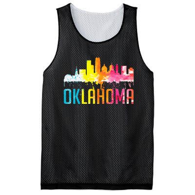 Oklahoma City Ok Retro Watercolor Skyline Art Souvenir Gift Mesh Reversible Basketball Jersey Tank