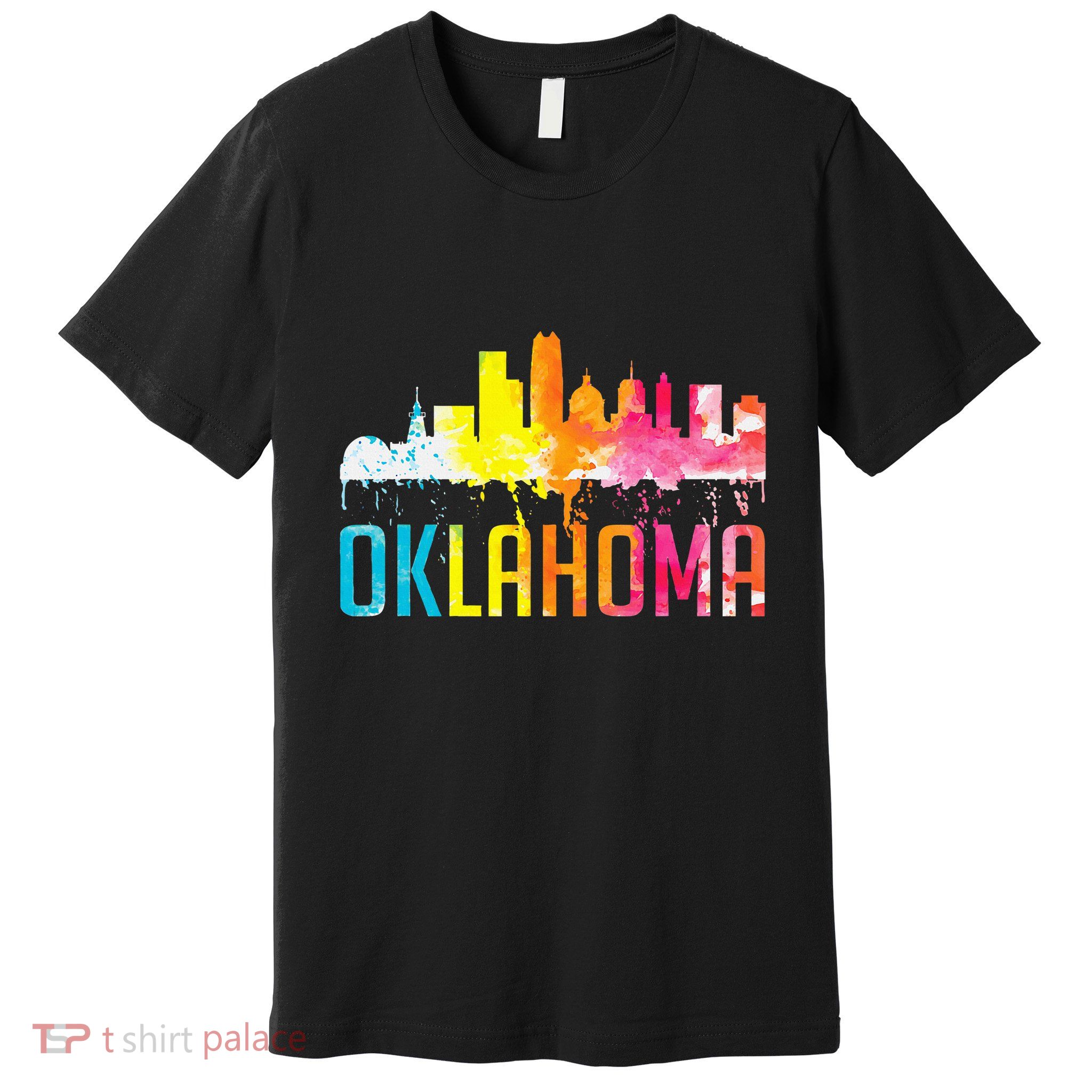 Oklahoma City Ok Retro Watercolor Skyline Art Souvenir Gift Premium T-Shirt