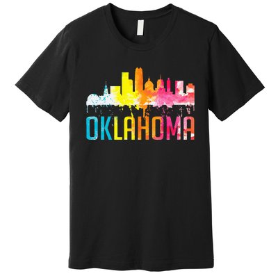 Oklahoma City Ok Retro Watercolor Skyline Art Souvenir Gift Premium T-Shirt