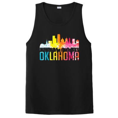 Oklahoma City Ok Retro Watercolor Skyline Art Souvenir Gift PosiCharge Competitor Tank