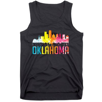 Oklahoma City Ok Retro Watercolor Skyline Art Souvenir Gift Tank Top