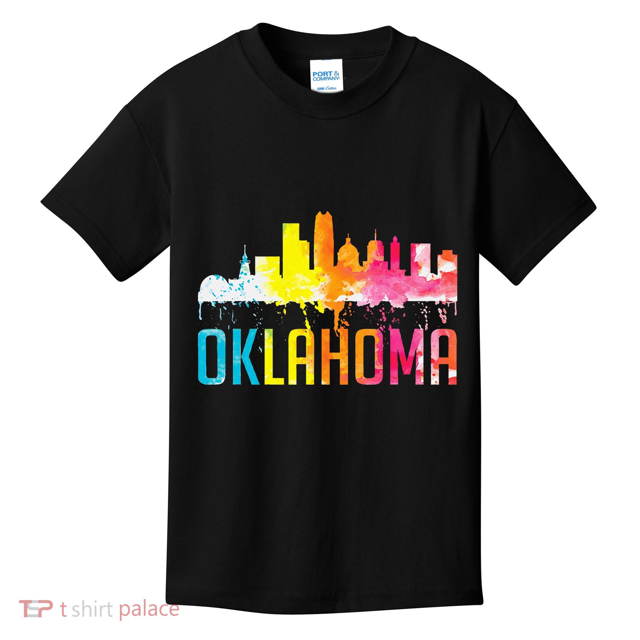 Oklahoma City Ok Retro Watercolor Skyline Art Souvenir Gift Kids T-Shirt