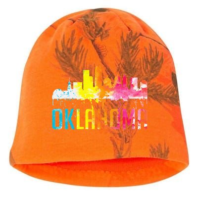 Oklahoma City Ok Retro Watercolor Skyline Art Souvenir Gift Kati - Camo Knit Beanie