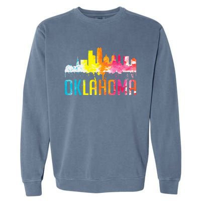 Oklahoma City Ok Retro Watercolor Skyline Art Souvenir Gift Garment-Dyed Sweatshirt