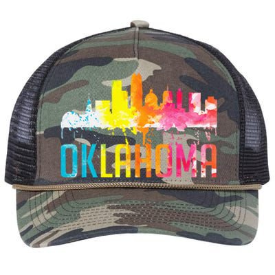 Oklahoma City Ok Retro Watercolor Skyline Art Souvenir Gift Retro Rope Trucker Hat Cap